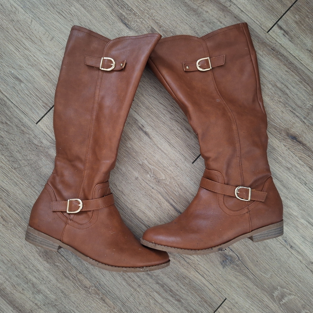 SHEIN Brown Over the Knee Boots with Equestrian Design